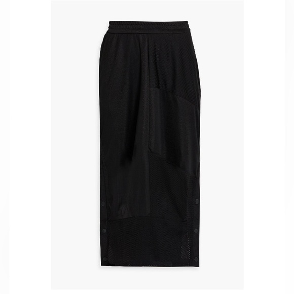 Mcq alexander mcqueen breathe appliquéd mesh panel satin midi skirt charcoal - Picture 2 of 11